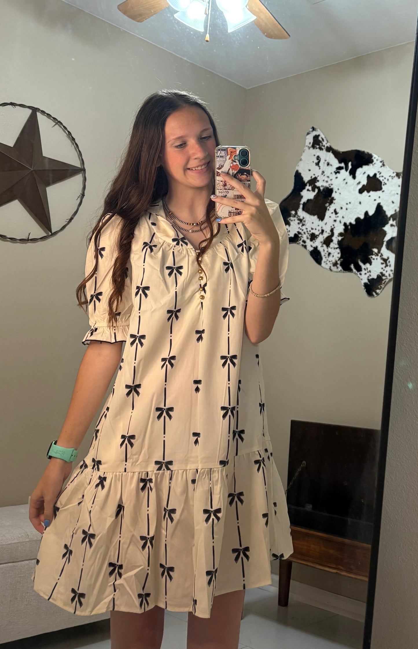 Yeller Daze Bowknot Bubble Sleeve V Neck Mini Dress