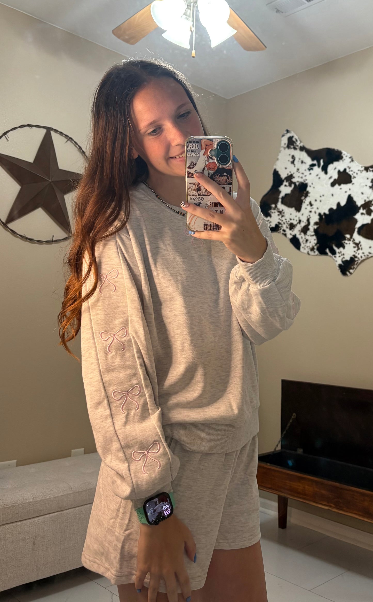 Prairie Pearl Bow High Waist Long SleeveTwo Piece Set