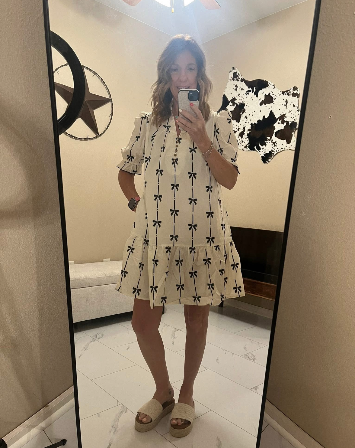 Yeller Daze Bowknot Bubble Sleeve V Neck Mini Dress