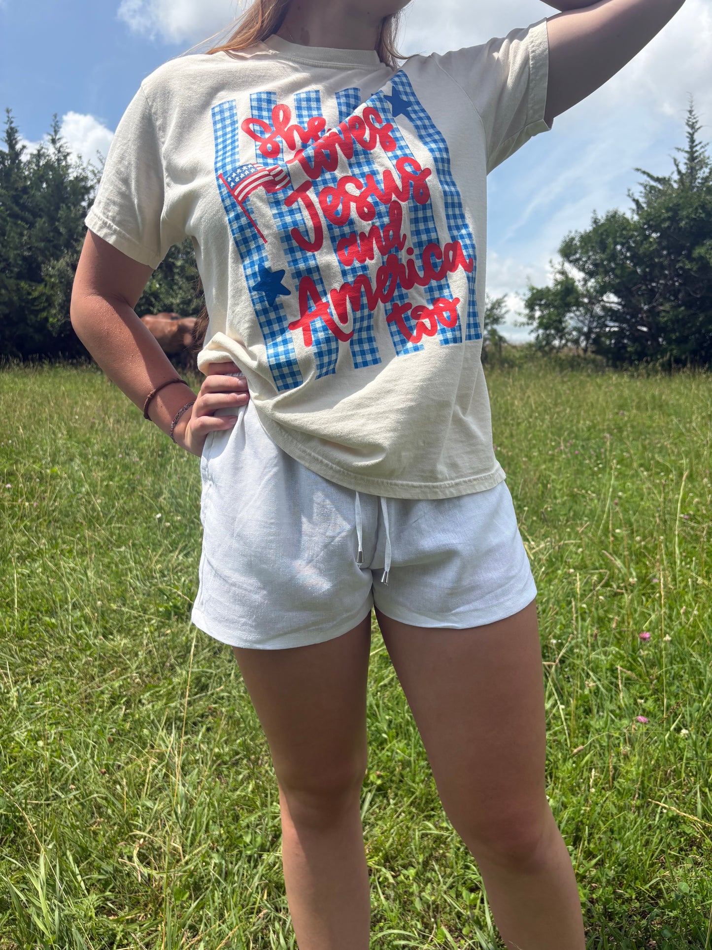 She Loves Jesus and America Too Graphic Tee