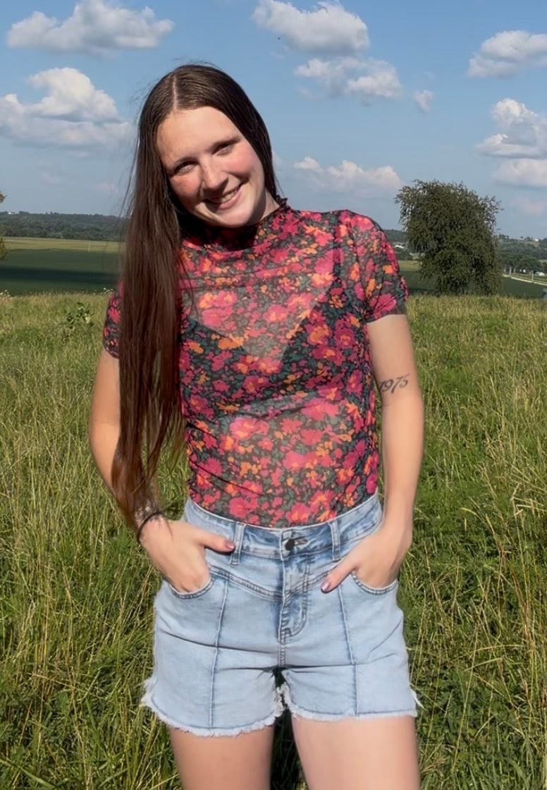 Retro Printed Mesh Top