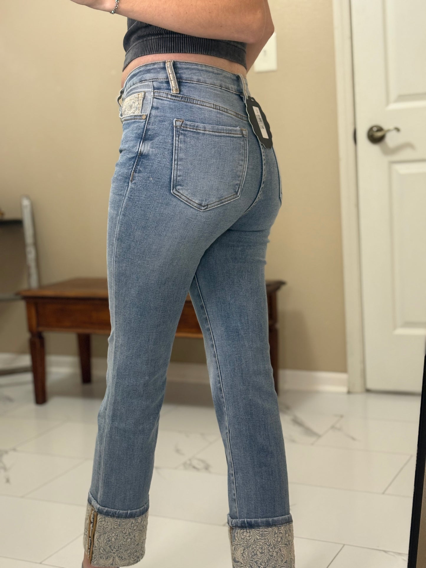 Embroidered Cuffed Jeans
