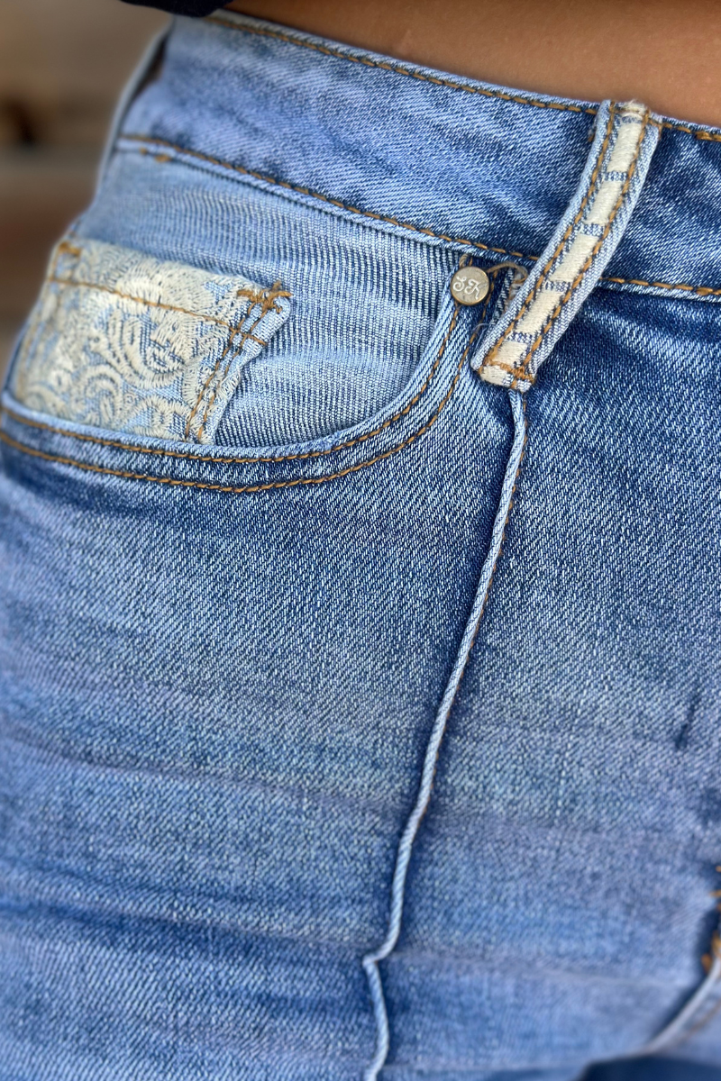 Embroidered Cuffed Jeans