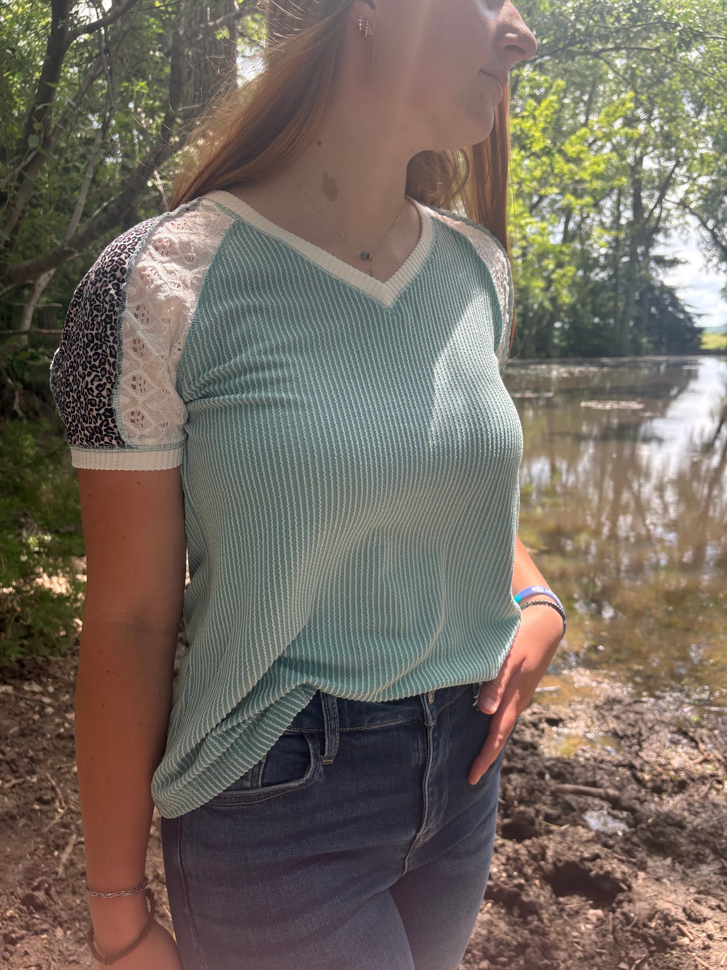 Ribbed Leopard Patchwork Tee