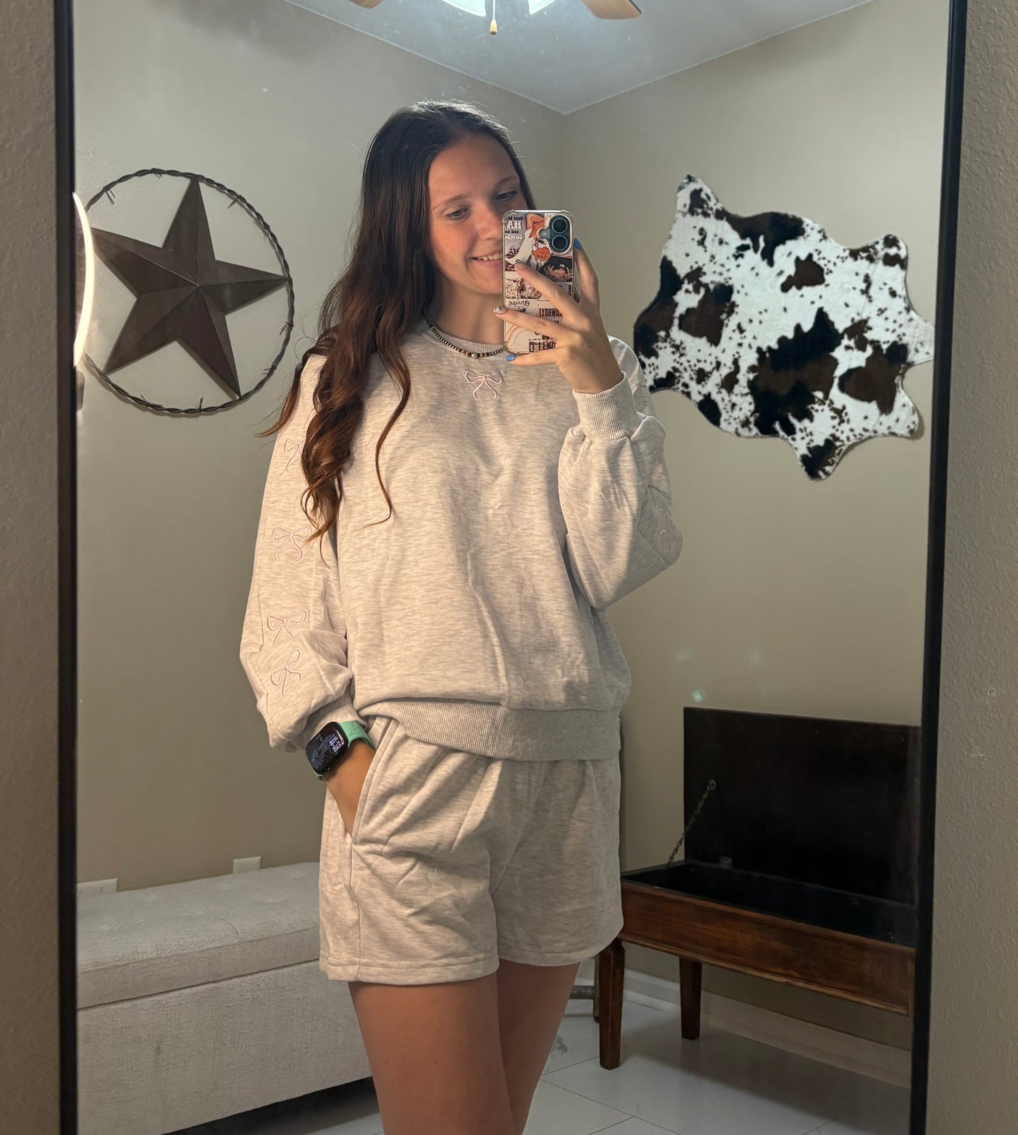 Prairie Pearl Bow High Waist Long SleeveTwo Piece Set