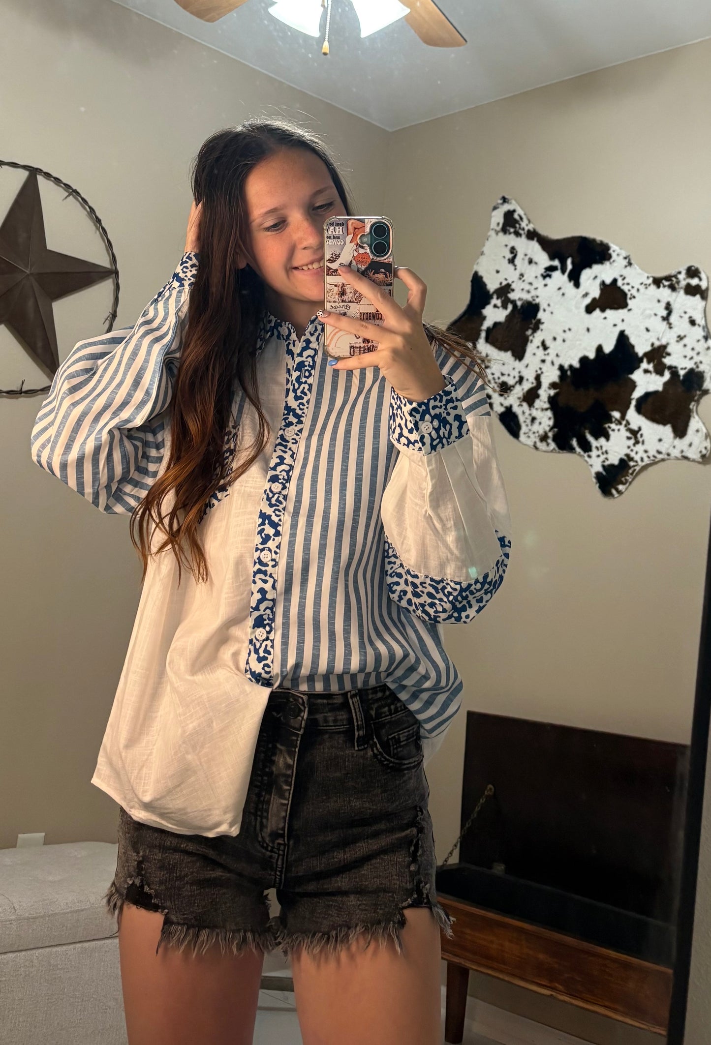 Cowgirl Clash Leopard Striped Casual Shirt
