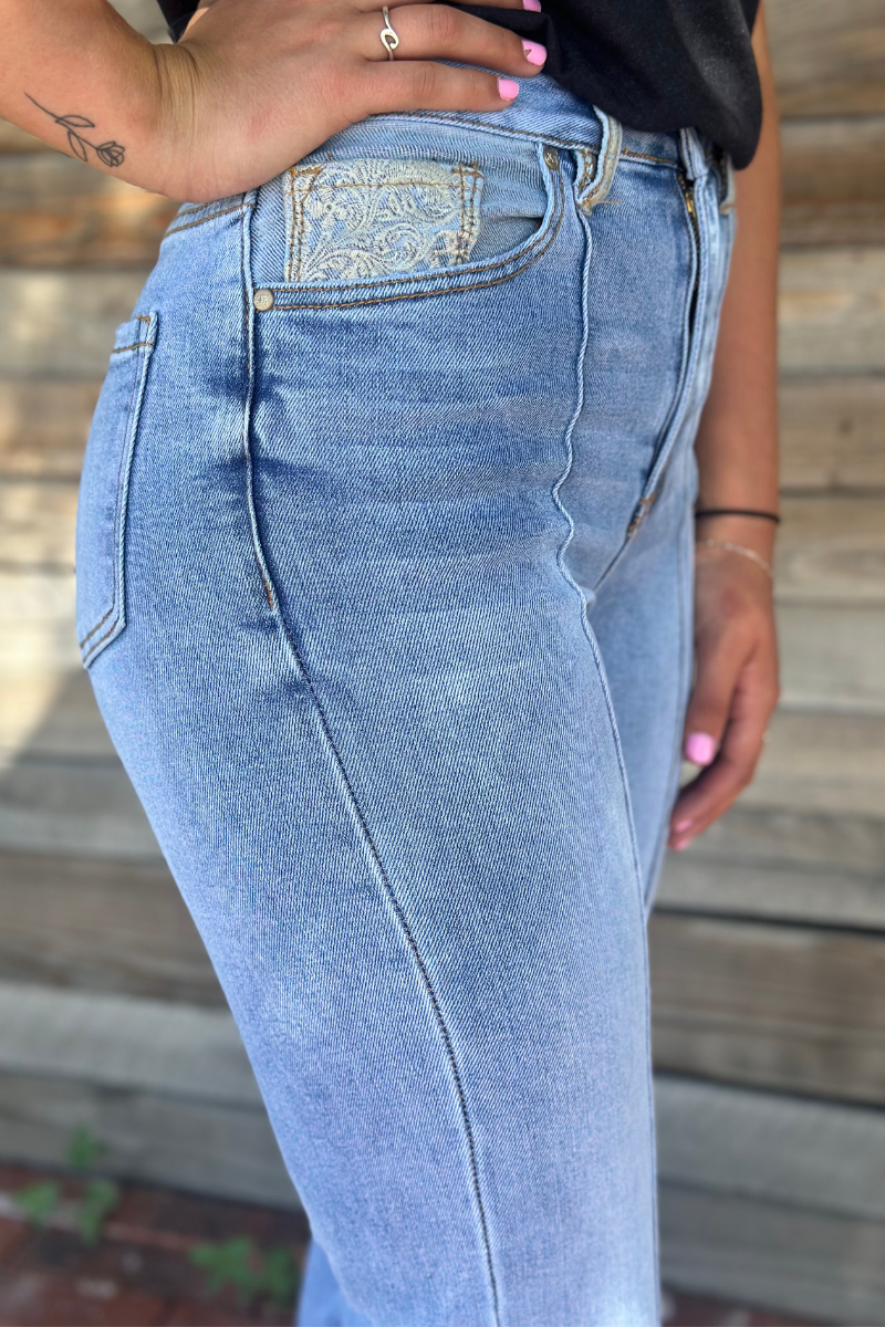 Embroidered Cuffed Jeans