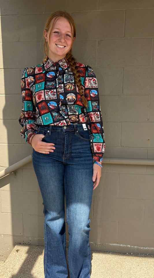 Stamp Pearl Snap Button Up