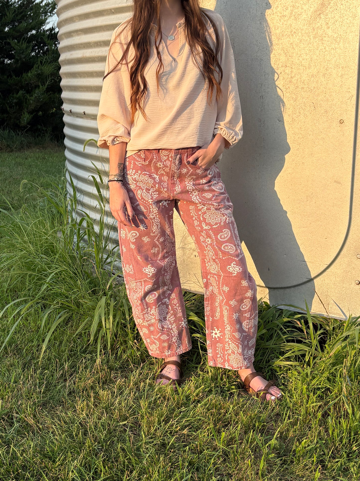 Paisley Printed Denim Pants