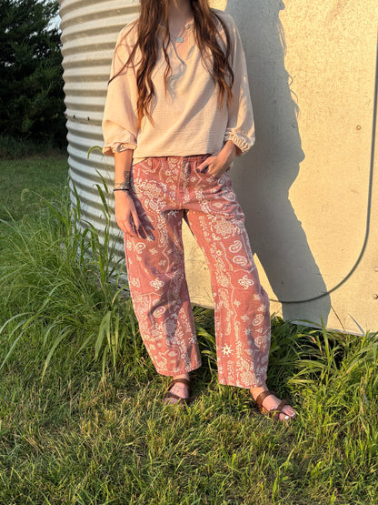 Paisley Printed Denim Pants