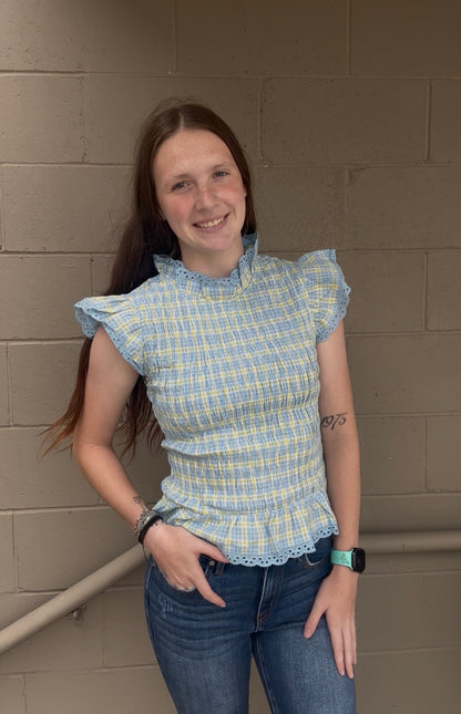 Plaid Gingham Lace Trim Tank Top