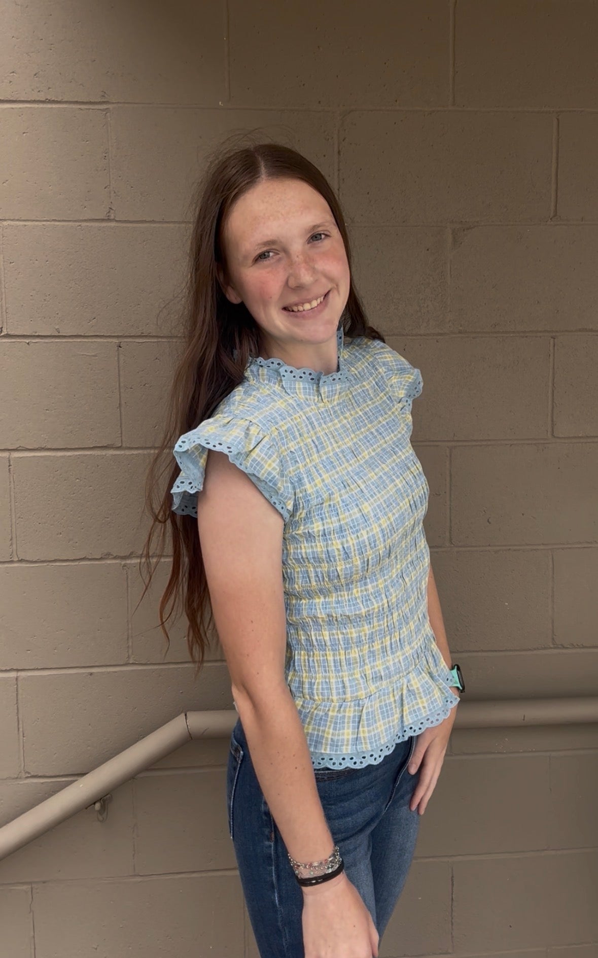 Plaid Gingham Lace Trim Tank Top