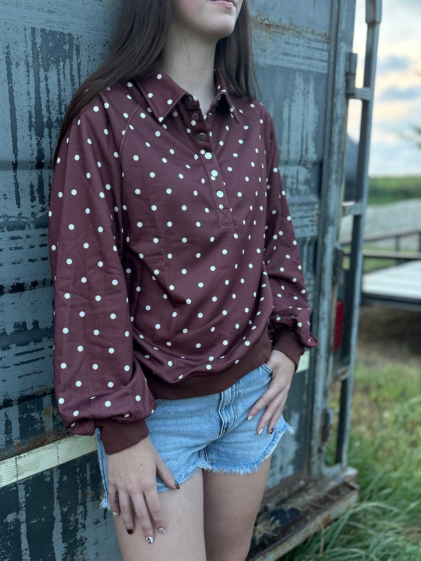 Chocolate Polka Dot Pullover Sweatshirt