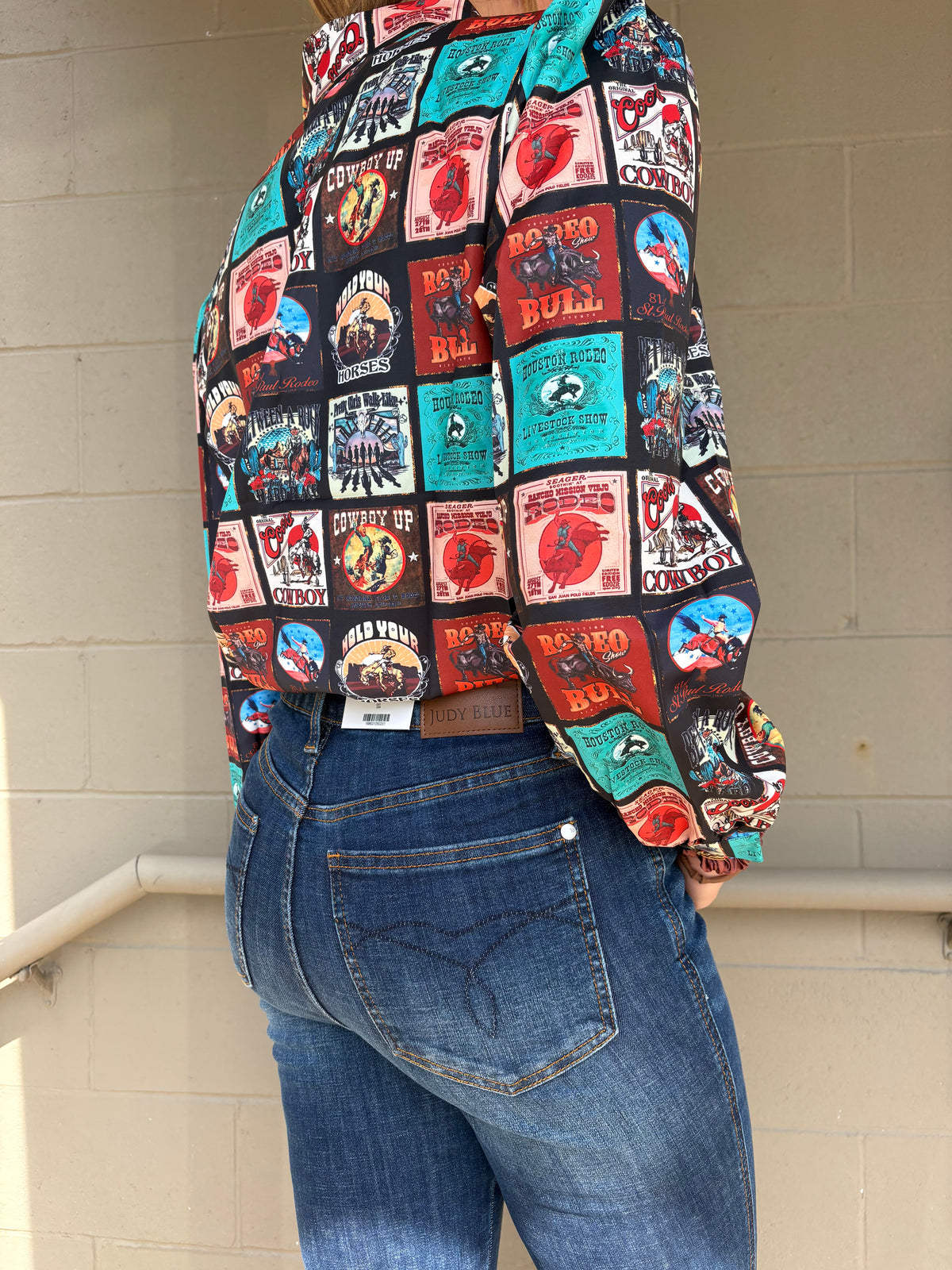 Stamp Pearl Snap Button Up