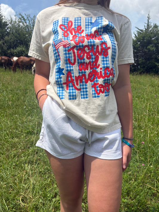 She Loves Jesus and America Too Graphic Tee