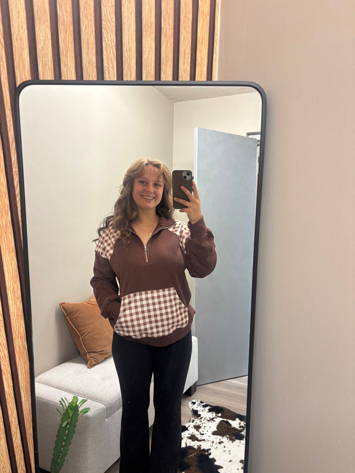 Western Plaid Patchwork Zip-Up Sweatshirt