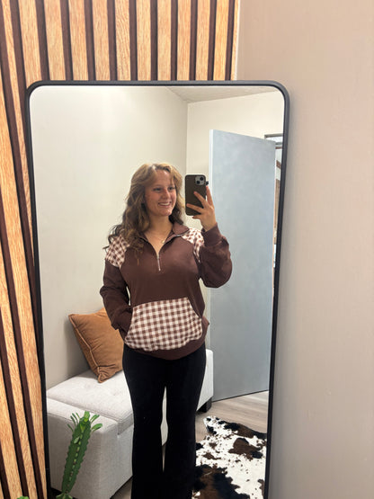 Western Plaid Patchwork Zip-Up Sweatshirt