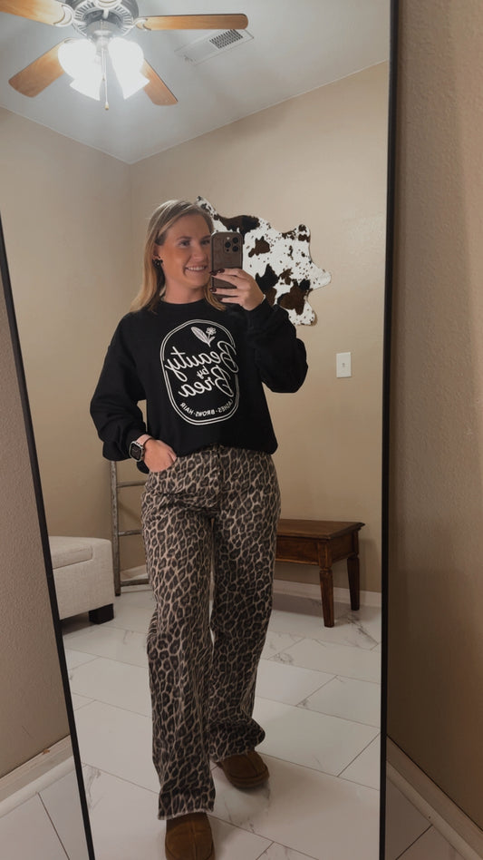 Western Leopard Straight Loose Jeans