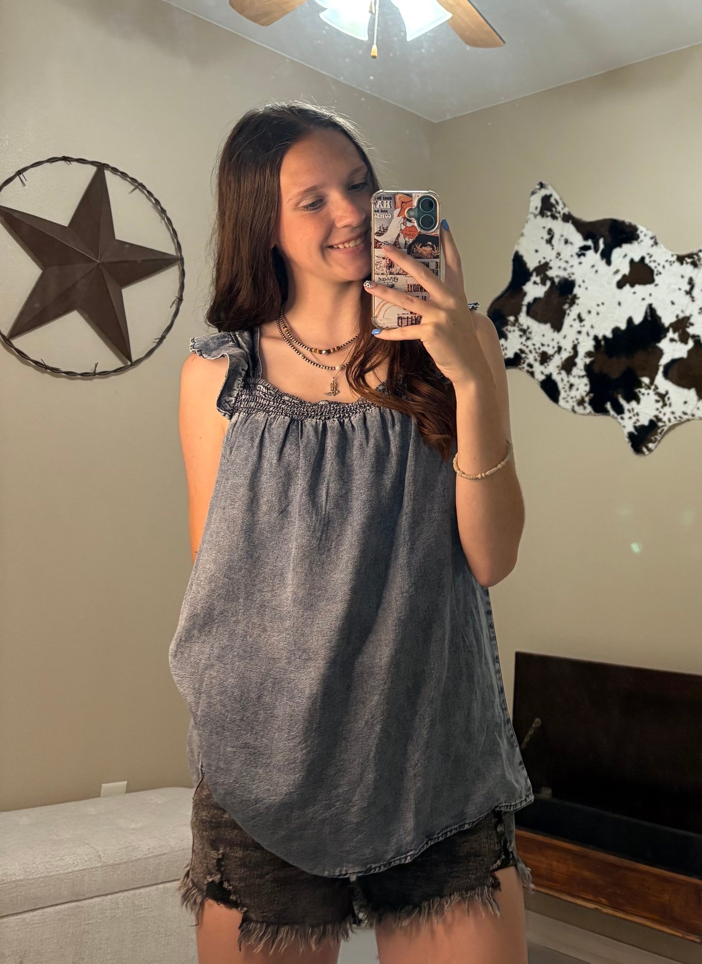 Saddle Up Ruffled Denim Top