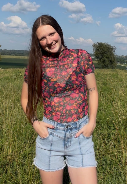 Retro Printed Mesh Top