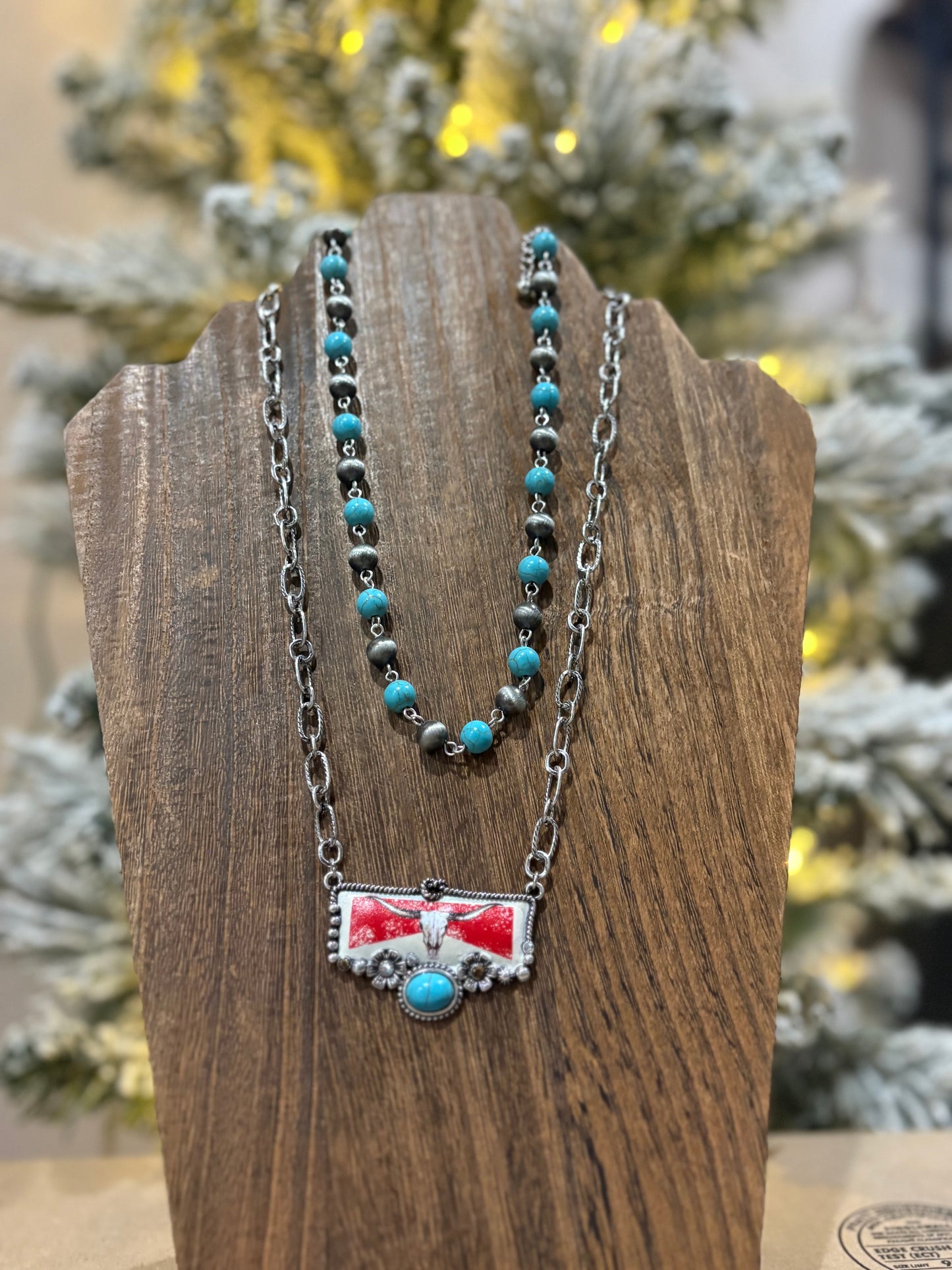 2 Layered Turquoise Stone Pendant Necklace