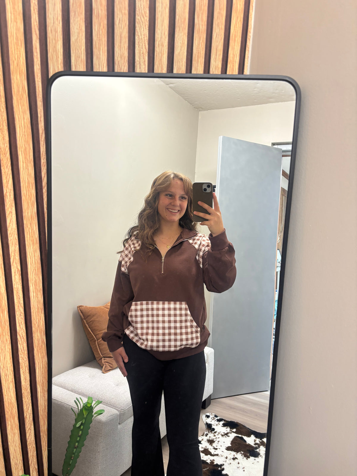 Western Plaid Patchwork Zip-Up Sweatshirt
