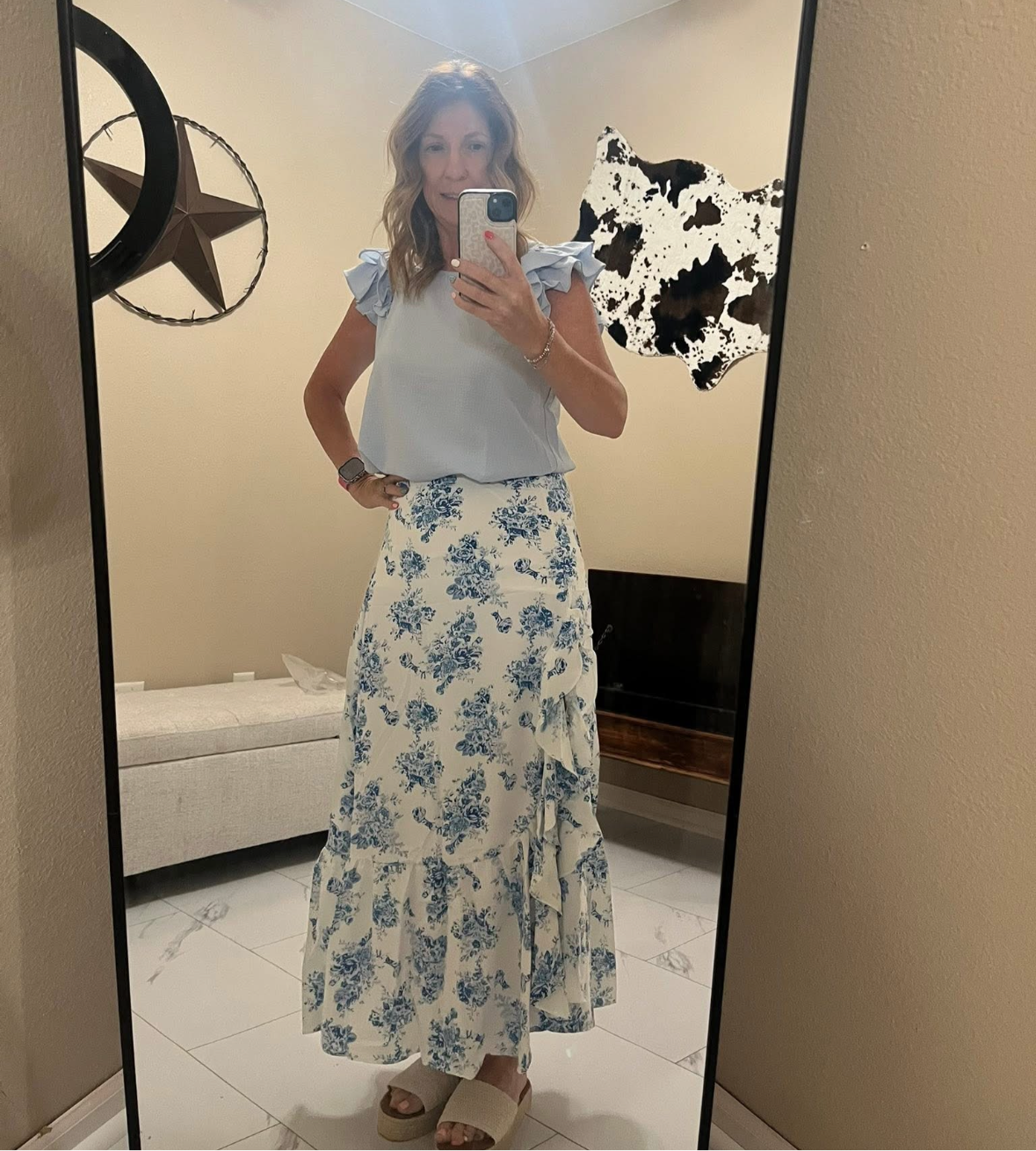 Bluebell Trails Floral High Waist Ruffle Maxi Skirt