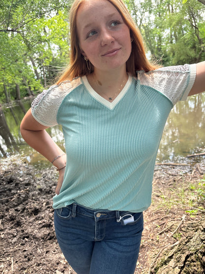 Ribbed Leopard Patchwork Tee