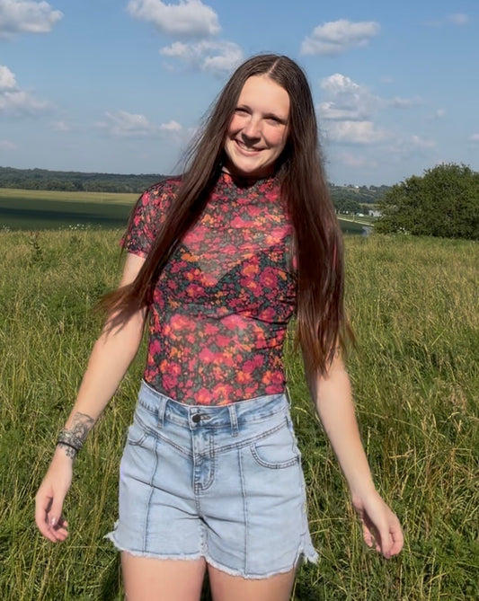 Retro Printed Mesh Top