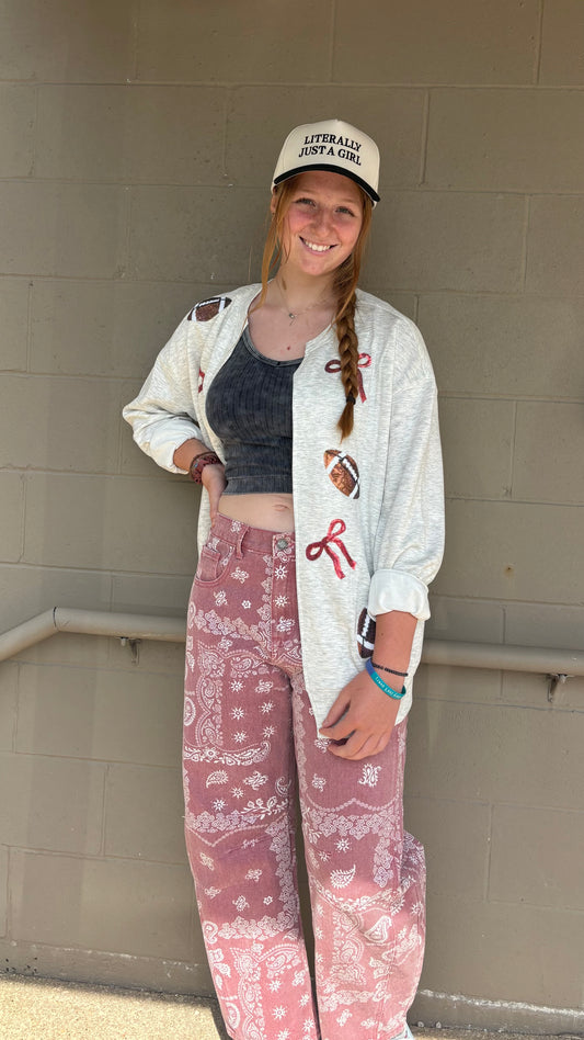 Game Day Sequin Bow Open Hoodie