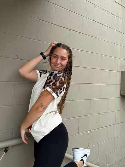 Leopard Pop Color Block Top