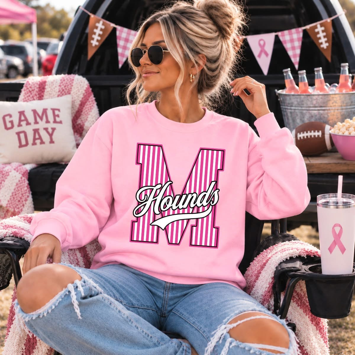 Pink Out Hounds Striped M  - Made to Order