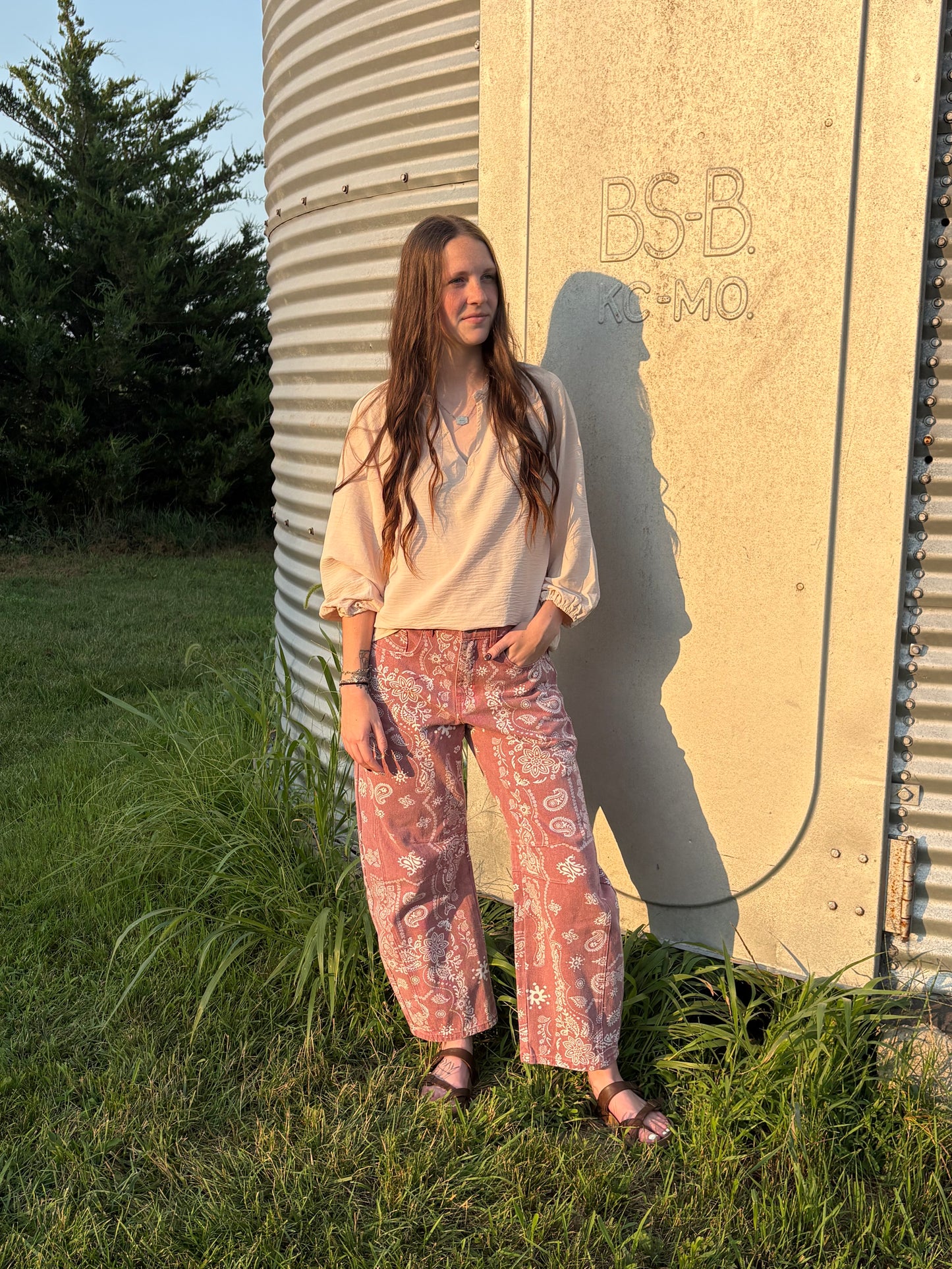 Paisley Printed Denim Pants