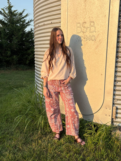 Paisley Printed Denim Pants
