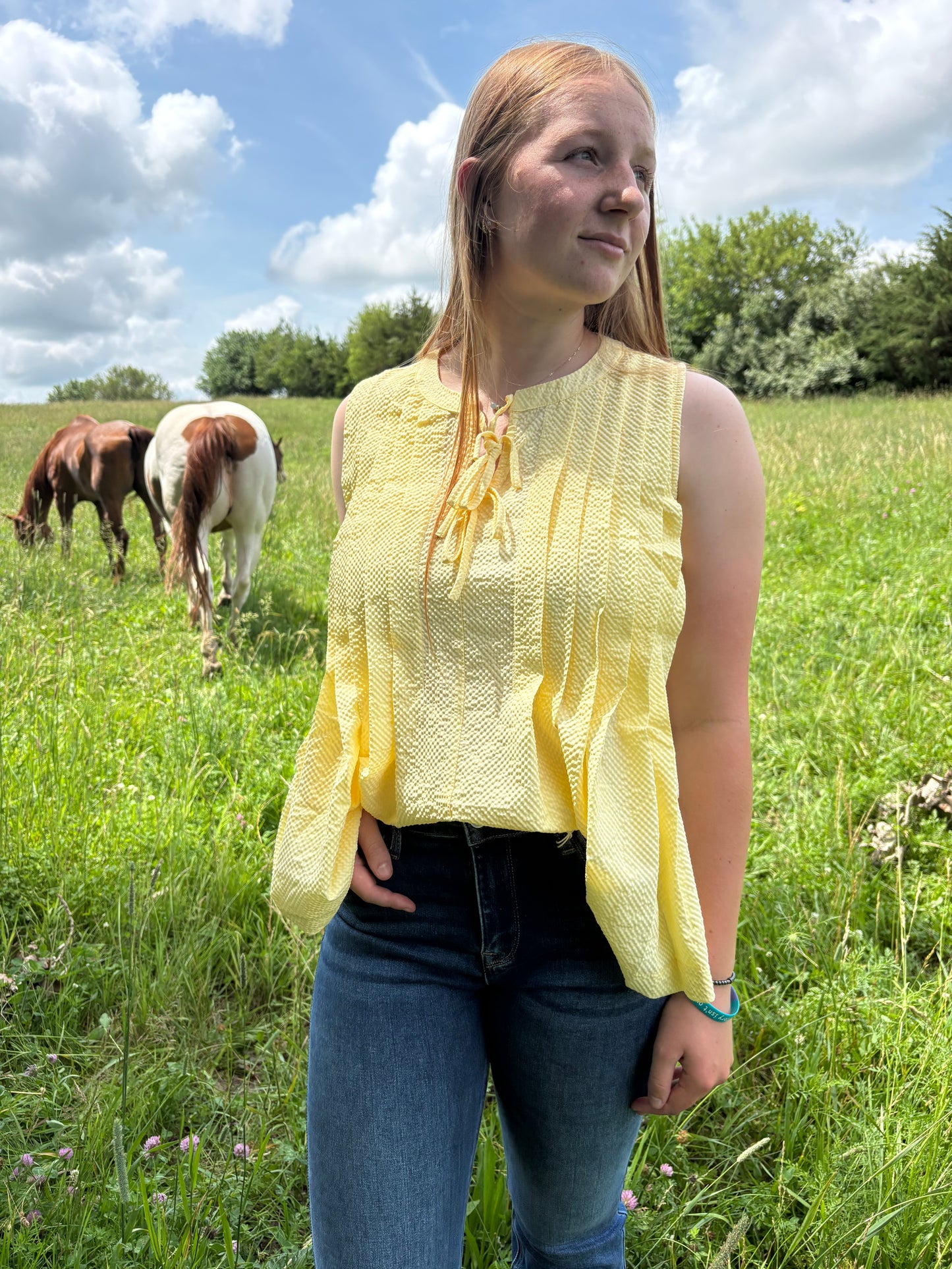 Bow Tie Pleated Tank Top