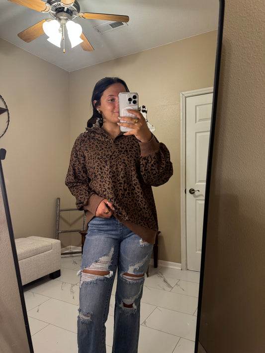 Leopard Print Quarter Zip