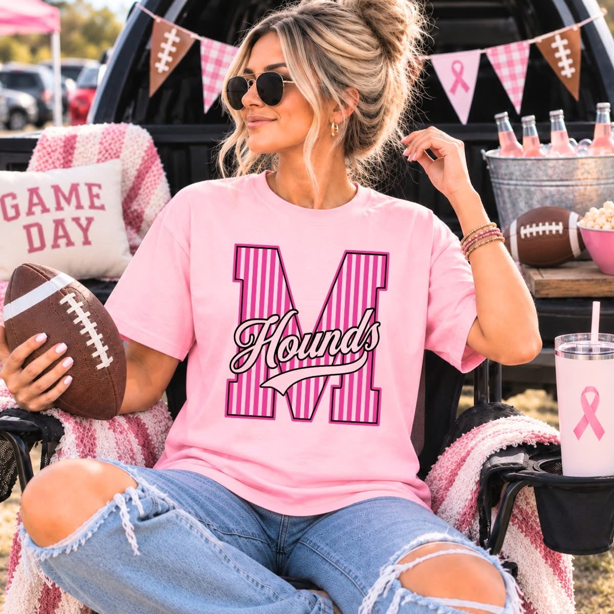 Pink Out Hounds Striped M  - Made to Order