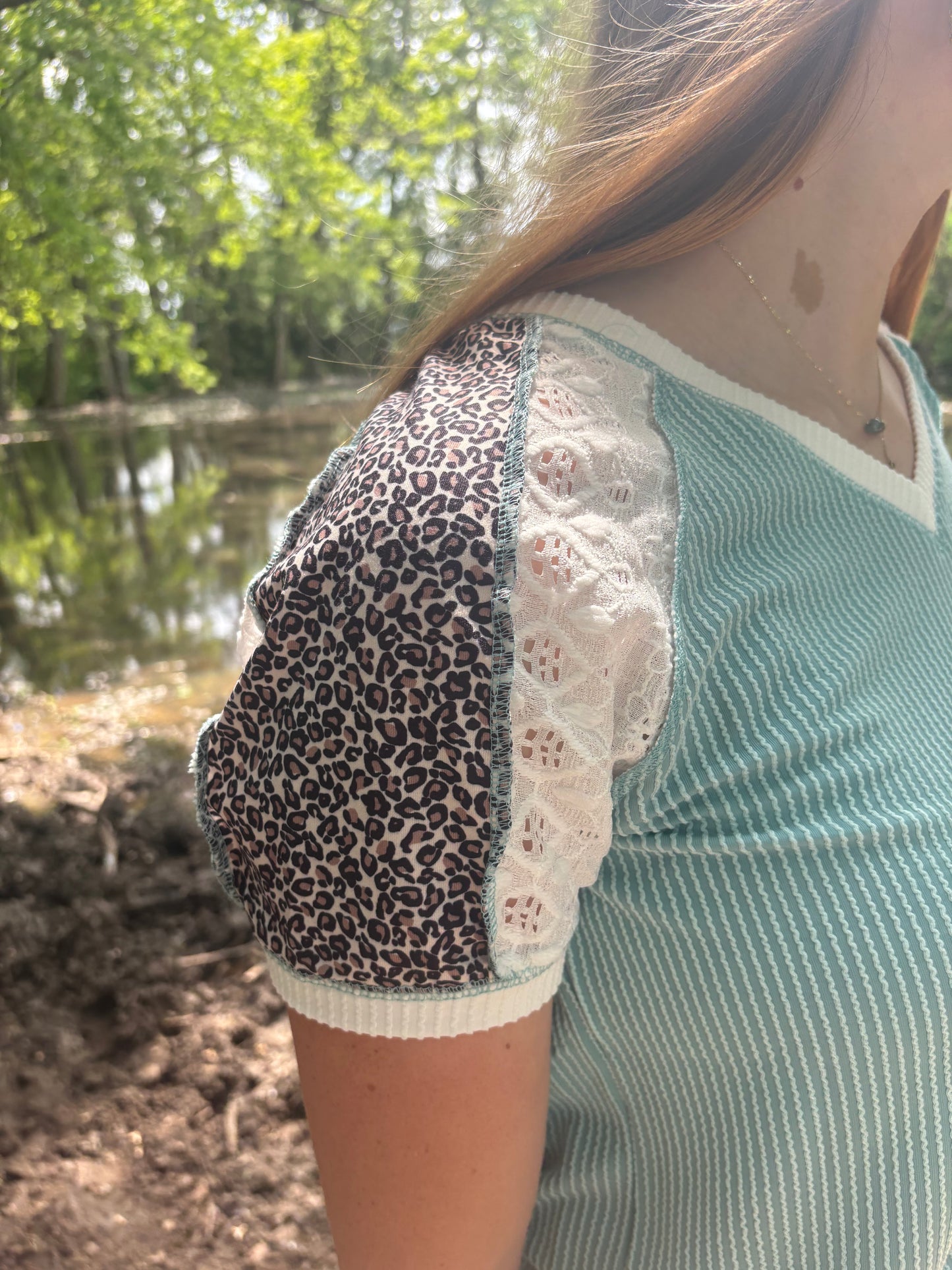 Ribbed Leopard Patchwork Tee