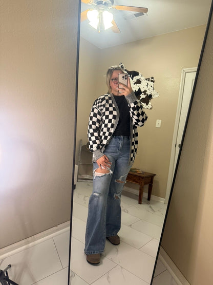 Checkered Open Front Cardigan