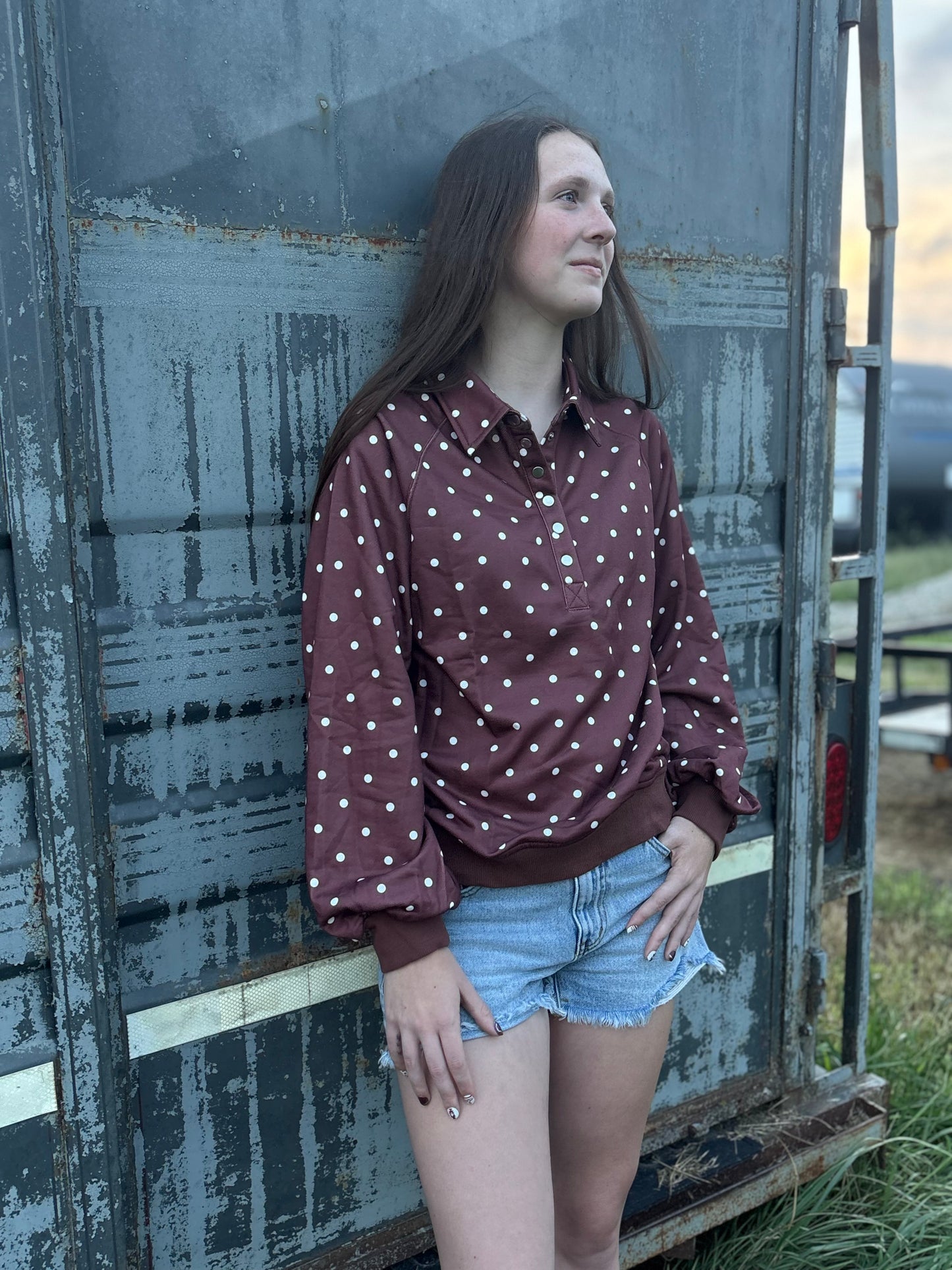 Chocolate Polka Dot Pullover Sweatshirt