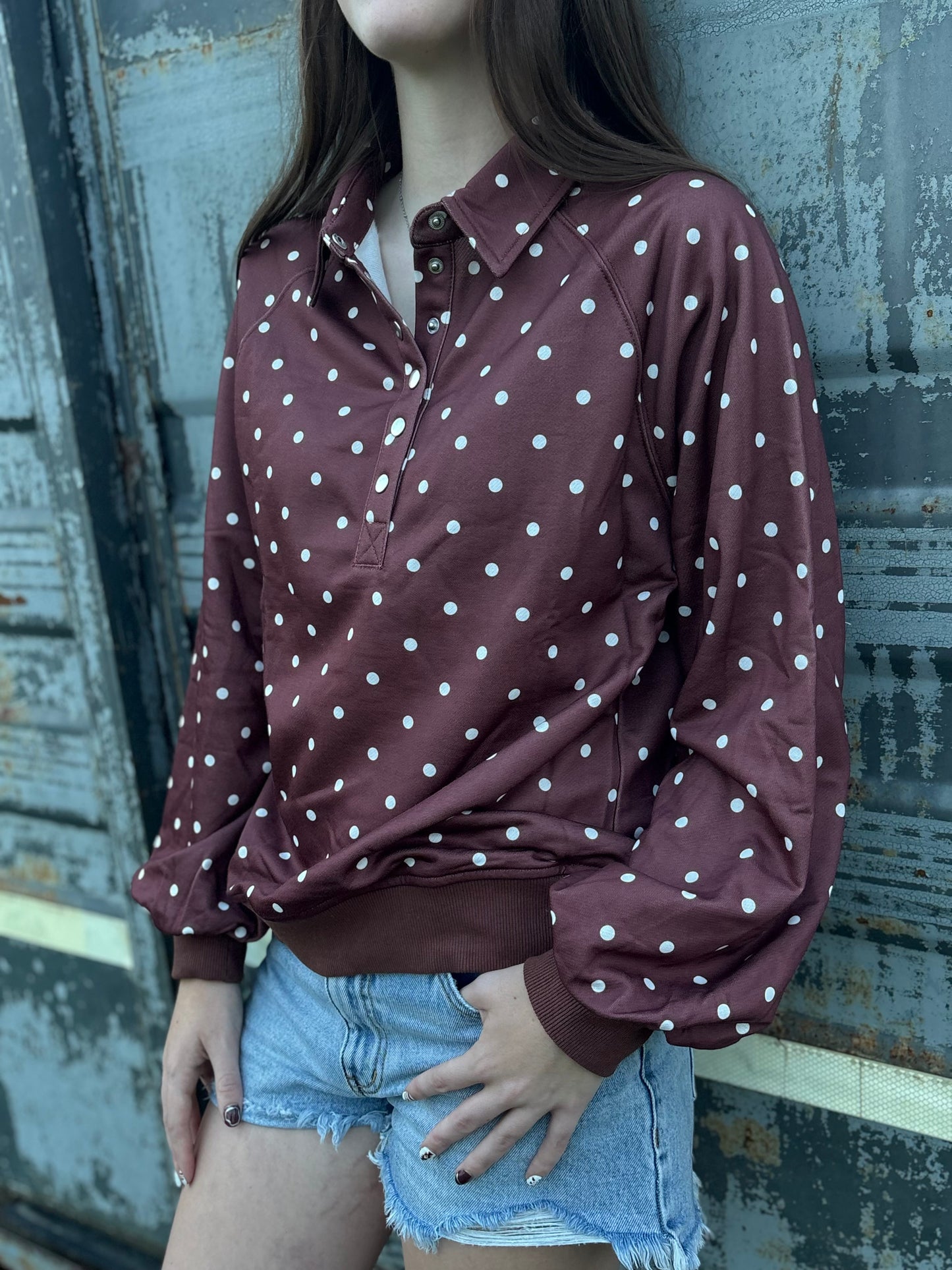 Chocolate Polka Dot Pullover Sweatshirt