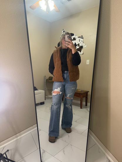Acid Wash Distressed Wide Leg High Waist Jeans