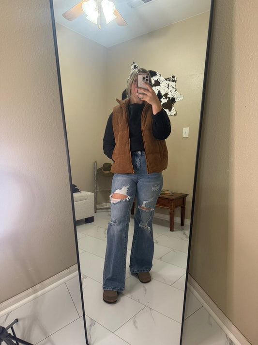 Acid Wash Distressed Wide Leg High Waist Jeans