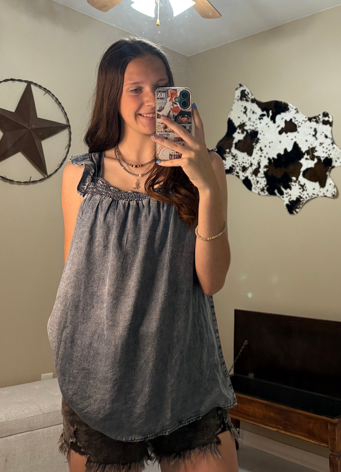 Saddle Up Ruffled Denim Top