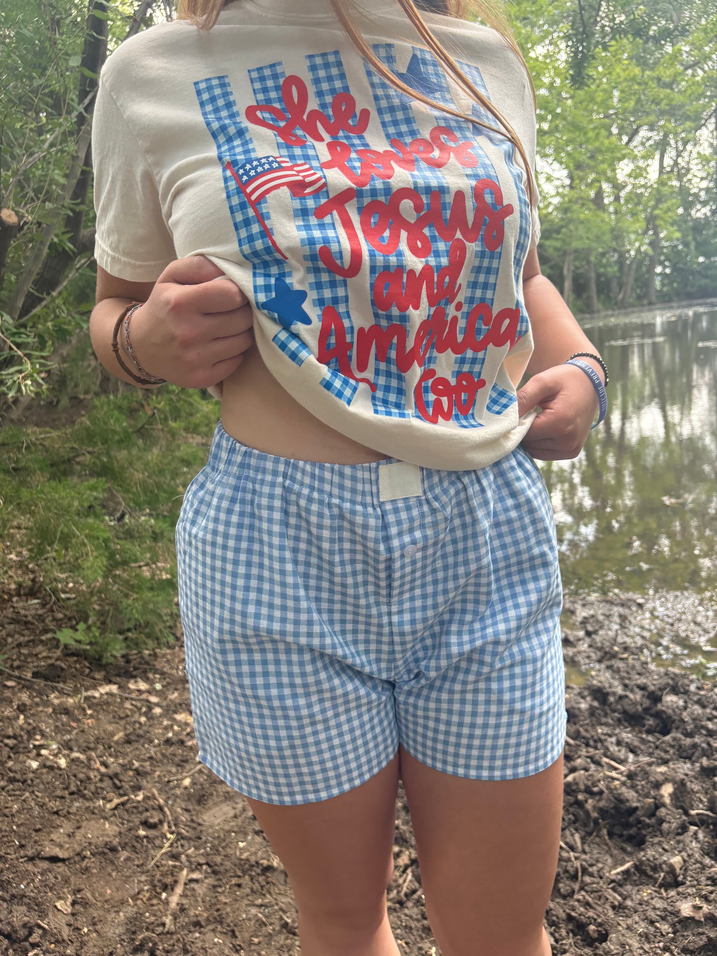 Blue High Waist Gingham Shorts