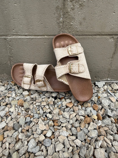 Boho Stitch Buckle Slides