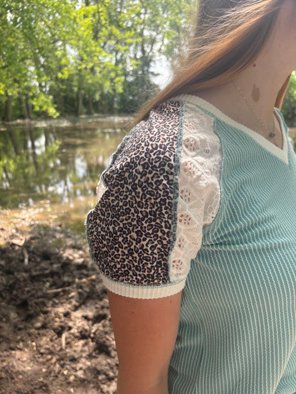 Ribbed Leopard Patchwork Tee