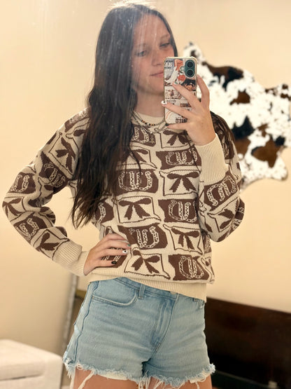 Bows and Shoes Patterned Sweater