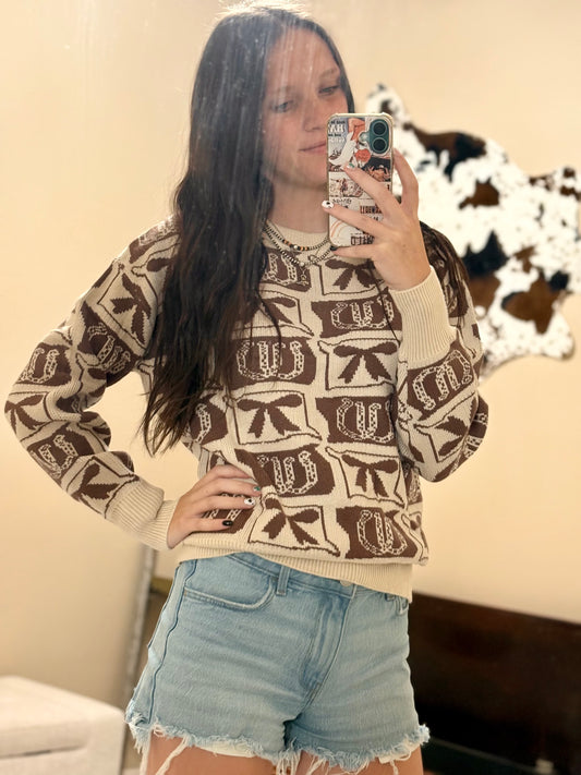 Bows and Shoes Patterned Sweater