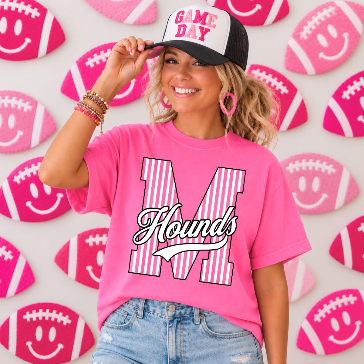 Pink Out Hounds Striped M  - Made to Order